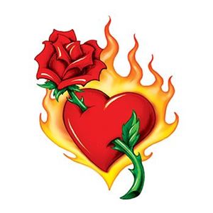 Flaming Hearts and rose