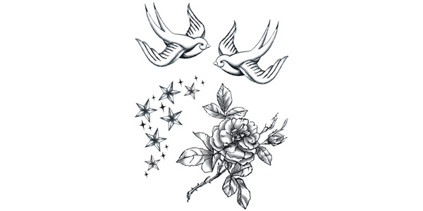 Stars Birds and Flowers Temporary Tattoo [90-Bir-00151]