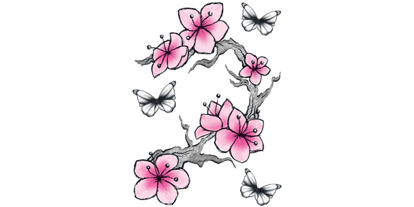 Pink Flowers and Butterflies